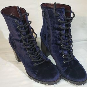Report Signature Navy Blue Velvet Combat Boots